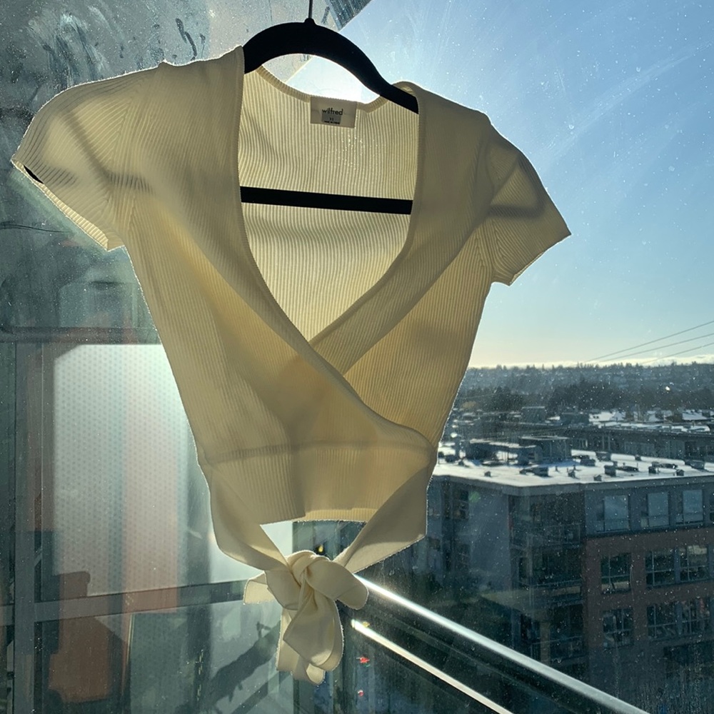 Aritzia White Wrap Crop Top - Picture 5 of 5